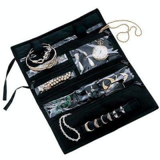 Travel Jewelry Portable Roll Case Pvc Black Microfiber   Household 