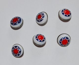 VINTAGE 6 JAPANESE GLASS BUTTONS 11mm WHITE BLACK RED FLORAL 