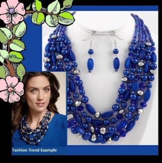   Blue Necklace Set MultiStrand Casual Dress Destination Wedding Jewelry