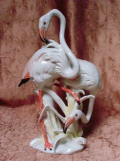 Flamingo Pair Group Bird Porcelain Figurine Ens German