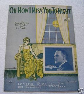 Oh How I Miss you To Night ~ Griffin ~ Sheet Music 1924