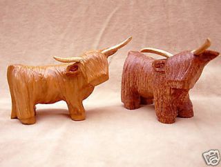 Scottish highland cow, coo, cattle, carved wooden.