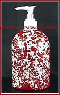 RED & WHITE Enamelware Hand or Dish Soap,Lotion, Cleaner or Dispenser 