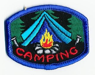boy/girl CAMPING BLUE TENT Patches Crests GUIDES/SCOUTS