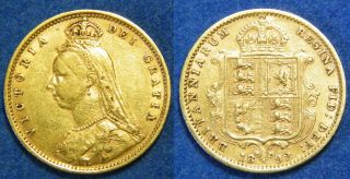 1892 Half Sovereign, no JEB initials, Gold Queen Victoria coin. Good 