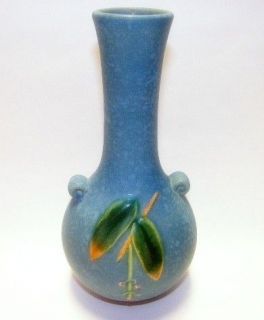 Vintage Weller Pottery Vase Blue Cornish Pattern Arts & Crafts