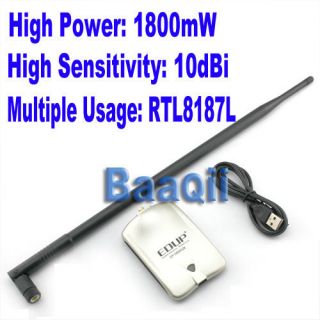 54M USB WiFi Wireless Adapter Lan Network Card 1800mW 10dBi RTL8187L 