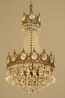   VINTAGE BRONZE CRYSTAL CHANDELIER ANTIQUE FRENCH STYLE LAMP LIGHTING