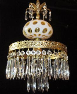 Vintage Crystal Lamp gilt Chandelier Fenton Honeysuckle Glass honey 