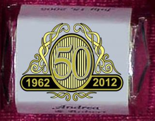 50th Golden Swirl ANNIVERSARY Party Personalized Candy Wrappers Favors