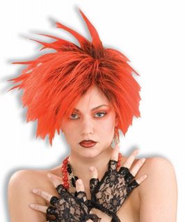 80s Red Punk Rocker Rock Spiked Mohawk Wig Hair Adult Costume 