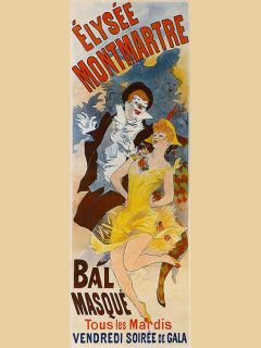 Clown Pierrot Montmartre Bal Masque Show Theater Vintage Poster Repro 