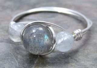   & Aquamarine Sterling Silver Wire Wrapped Bead Ring ANY size