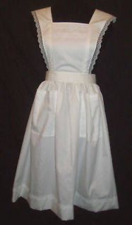 FLARED STRAP BIB APRON White with LACE trim S/M to 3X