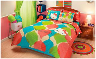   GirlsTeens Red Green Aqua Hello Kitty Comforter Bedding Set Queen 3PC