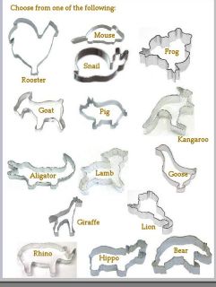 Cookie cutters Giraffe, Rooster, Mouse, Kangaroo, Lamb