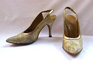  Mad Men Gold Silver Sparkle Metallic Slingback Stiletto Pumps Shoes