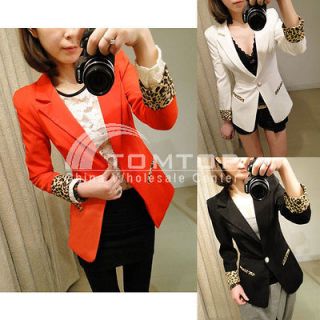   Ladies OL Casual Suit Coat Women Blazer Jacket Leopard One Button