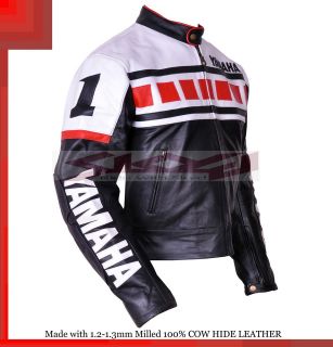 Yamaha black/white Racing Leather Motorcycle Jacket   All Sizes
