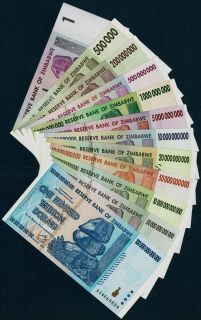 100 TRILLION+ MIXED ZIMBABWE CURRENCY BANK NOTE SET OF 12 NOTES