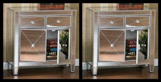 Set 2 GLAM MIRRORED MIRROR FURNITURE DRESSER BEDROOM CHEST OF DRAWERS 