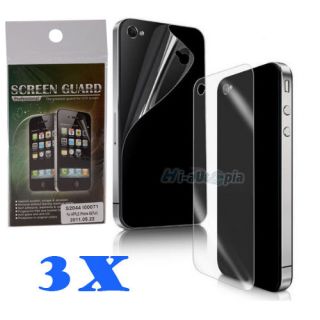 6pcs= 3x (Front+Back) Screen Protector Cover Film for Apple iPhone 4 