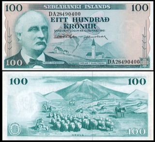Iceland P 44 100 Kronur Year L. 1961 Unc. Banknote Europe