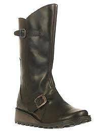 MES DARK BROWN FLY LONDON WOMENS LEATHER MID CALF BOOTS