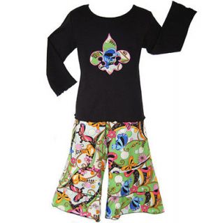   3T Trendy Boutique Fleur de Lis Clothing Cotton Pants & Shirt Set
