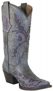 Lucchese Ladies Genuine Plato Calf Western Boots Grey/Purple M3568 All 