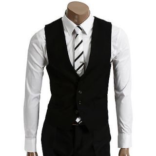 Youstars Mens Casual 4button Slim Vest BLACK L[US Medium] (095D)