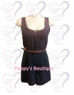 New Topshop Tailored Navy Blue Playsuit With Red Polkadots Sizes 8 14