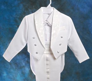 White 5pc Formal Boy Tuxedo Tail Suit Outfit Wedding Page boy Size 00 