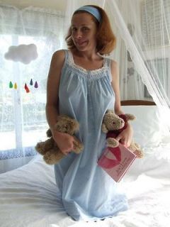   COUNTRY BLUE COTTON GINGHAM and LACE NIGHTGOWN/NIGH​TIE Sz SMALL