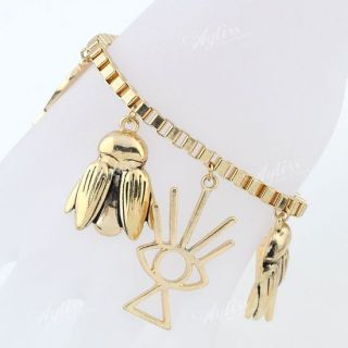   Enamel Palm Cicada Dangle Charms Beads Link Chain Bracelet Korean