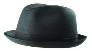   Black Cotton Fedora Stingy/Snap Brim Porkpie Hat M L XL Zoot Suit