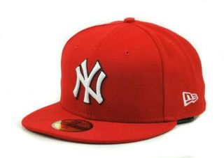   FITTED CAP 59FIFTY NEW YORK YANKEES RED WHITE BLACK OUTLINE HAT CUSTOM