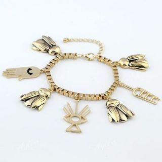   Enamel Palm Cicada Dangle Charms Beads Link Chain Bracelet Adjust