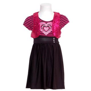 Little Girls 5 Black Fuchsia Stripe Sequin Vest Heart Fall Dress