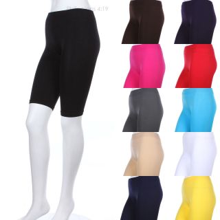   Solid Plain Just Above Knee Length Athletic Shorts Stretch Spandex SML
