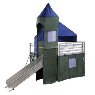 Boys Blue and Green Twin Tent Bunk Bed with Slide