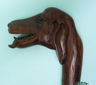 Novelty Vintage Hand Carved Wood Dog Head Walking Stick / Cane
