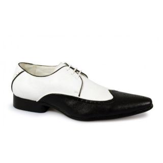  Up Pointed White & Black Smart Brogue Gangster Jazz Party Shoes New