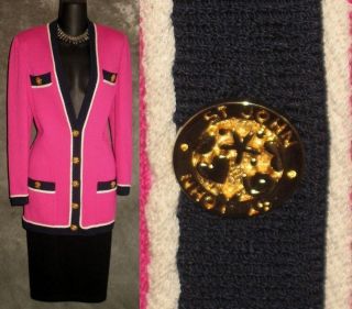 St John Collection Pink black knit suit jacket blazer size P 4 6
