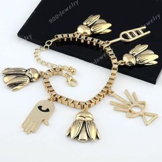   Punk Golden Enamel Palm Cicada Dangle Charms Bead Link Chain Bracelet