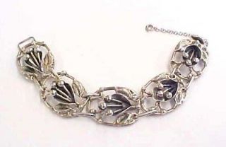 Vintage Sterling Silver Floral Link Bracelet ~ 7 1/4