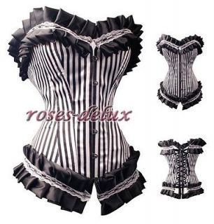 Gothic Striped Lovely Lace Ruffle SZ L CORSET dew shoulder clothing 