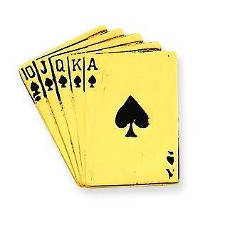   Yellow Gold Black Enameled Spade Card Deck Royal Flush Suiting Tie Tac