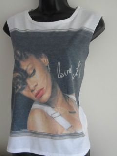 GENUINE Rihanna Print T shirt Top Cami Vest 6 8 10 12 14 16 18 20 Plus 