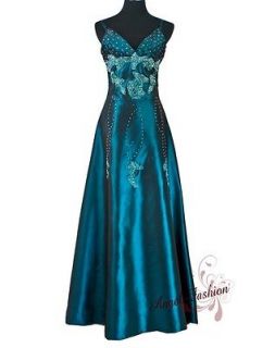 Neck Pleated Beading Bust Bridalmaid Ball Gown Evening Dress L Green